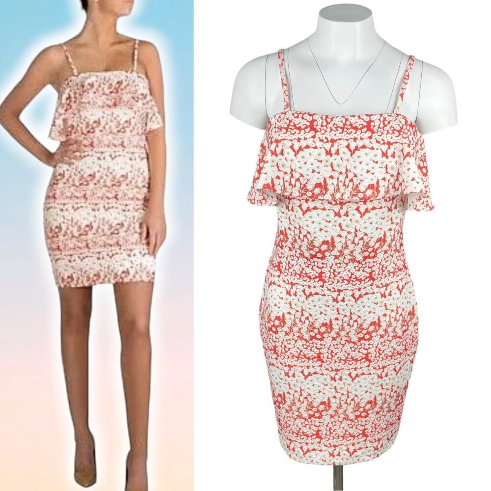 GUESS Floral Ruffle Bodycon Dress Sz 4